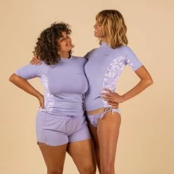 Tee Shirt Anti UV Surf Top 500 Manches Courtes Femme Parme Et Floral SELVA -Board Zone Soldes tee shirt anti uv surf top 500 manches courtes femme parme et floral selva 5